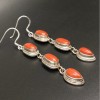 Pendientes tibetanos largos con piedras rojas aleación bañada en plata