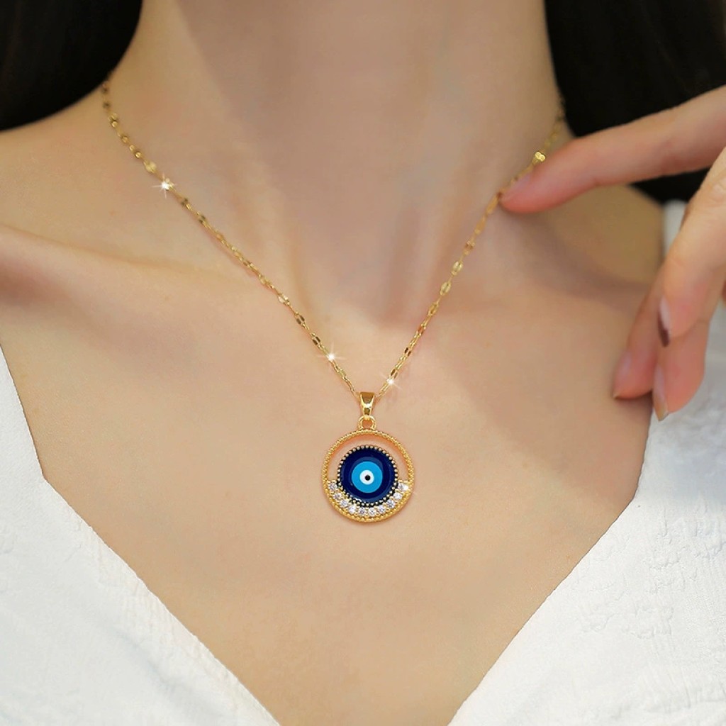 Colgante ojo turco dorado con incrustaciones - nazar protector Colgante ojo turco dorado con incrustaciones - nazar protector