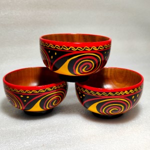 Set de cuenco de madera pintado a mano – artesanía de Liangshan