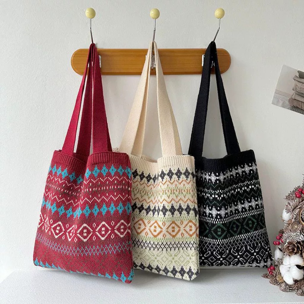 Bolso de hombro grande tejido estilo vintage bolso rojo de hombro uigur 1