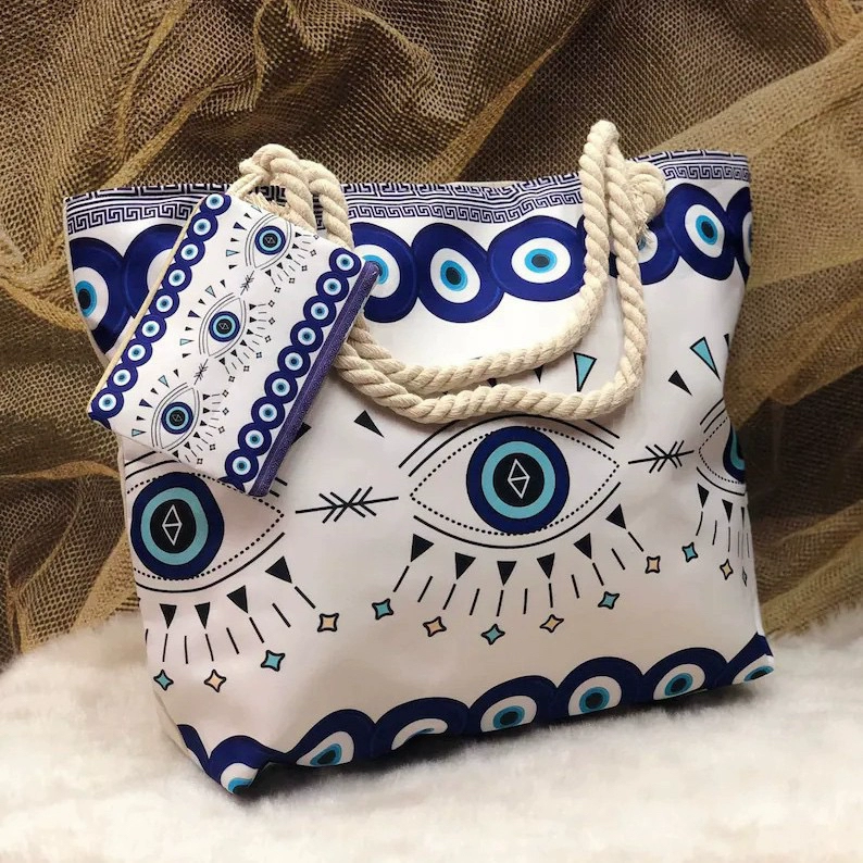 Bolso ojo turco grande azul y blanco – bolso ojo turco