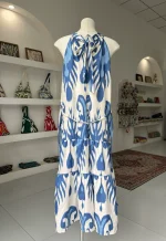 Vestido de verano azul de una pieza lino atlas moda para mujer Xinjiang Plaza