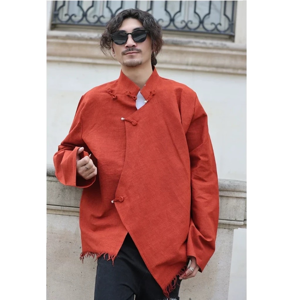 Camisa roja tibetana de algodón – moda entretiempo