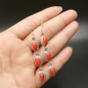 Pendientes tibetanos largos con piedras rojas - aleación bañada en plata