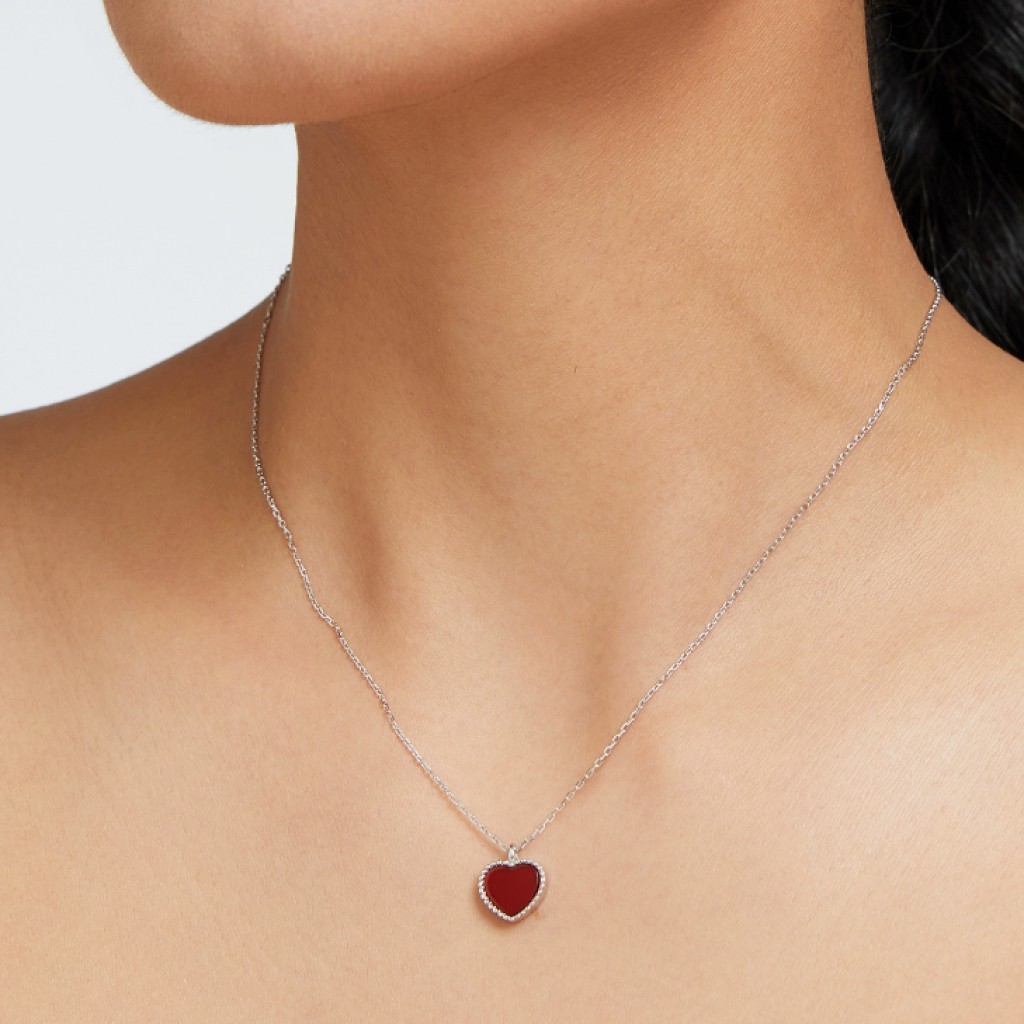 Colgante tibetano corazón de ágata roja joya de plata bañada en oro 24K Tibet Plaza