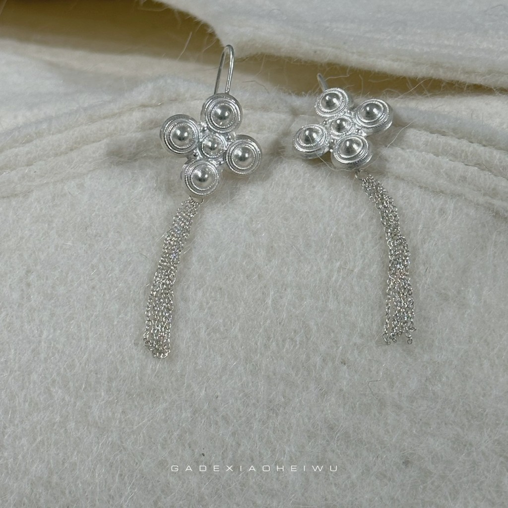 Pendientes de plata con flores y flecos artesanales Yunnan Plaza 1