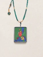 Collar Tara Verde tanka pintada a mano amuleto de protección de CHARU Tíbet 1
