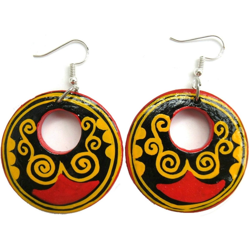 Pendientes pintados a mano de Liangshan joyas artesanales nuosu de madera lacada Yunnan Plaza 1