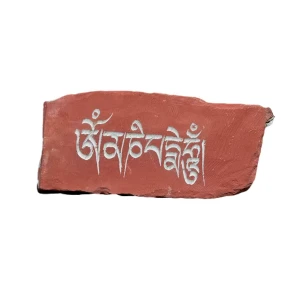 Piedra mani tibetana con mantra Om Mani Peme Hom tallada y pintada a mano