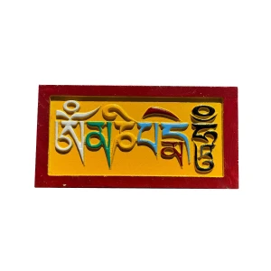 Piedra Mani Om Mani Peme Hom – Placa tibetana tallada y pintada