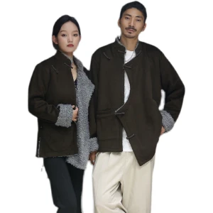 Abrigo tibetano de invierno con forro cálido y botones